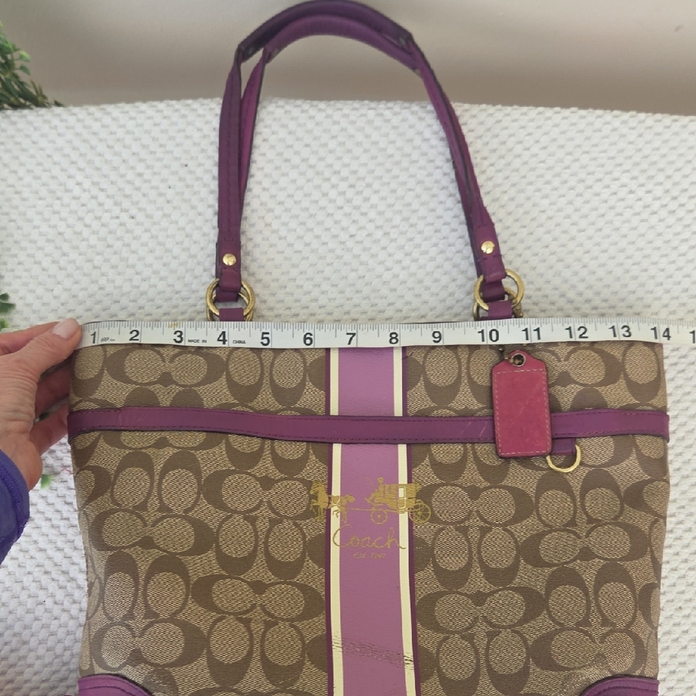 Coach Brown Purple Vintage Signature Coated Canvas Tote - Picture 14 of 16